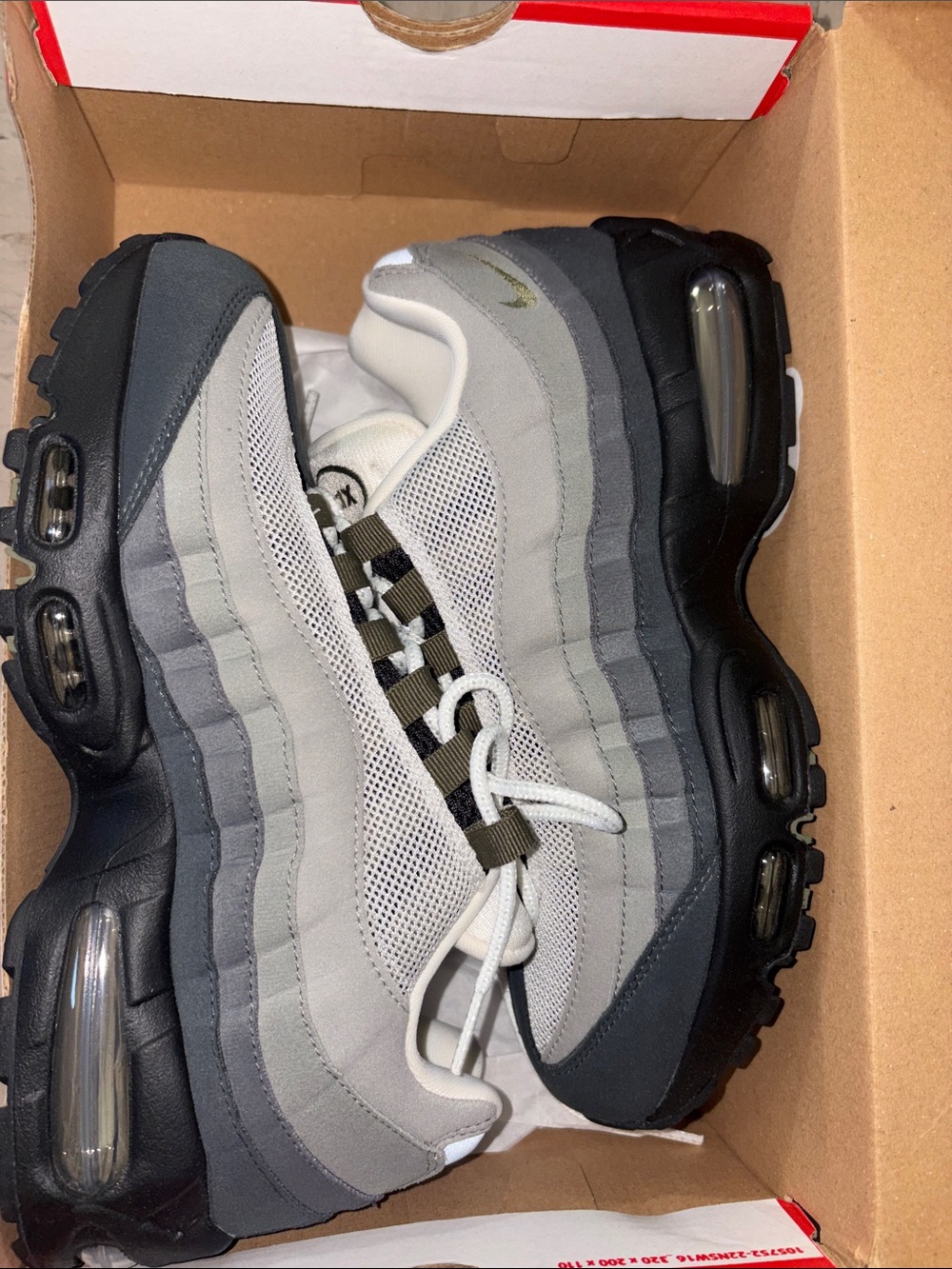 Nike Air Max 95 Sneakers - Gray, Black & White Olive, NEVER WORN - Picture 6 of 8